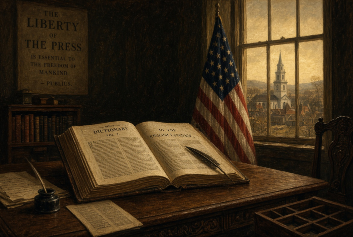 dictionary on a table during colonial times whats americas language