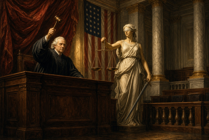 law scales of justice lady justic and a justic slamming the gavel